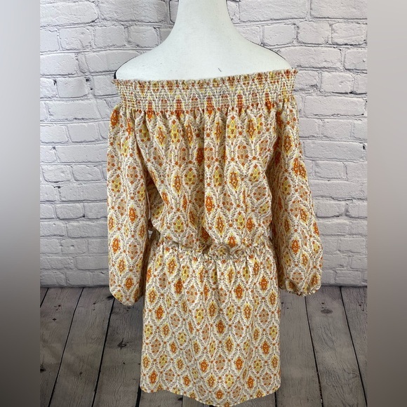 Sanctuary Yellow Gold Geometric Aztec Mid Dress Boho Cold Shoulder size Medium - Picture 6 of 13